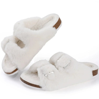 Solenne Shoes™ Fluffy Double Buckle Slide Sandals