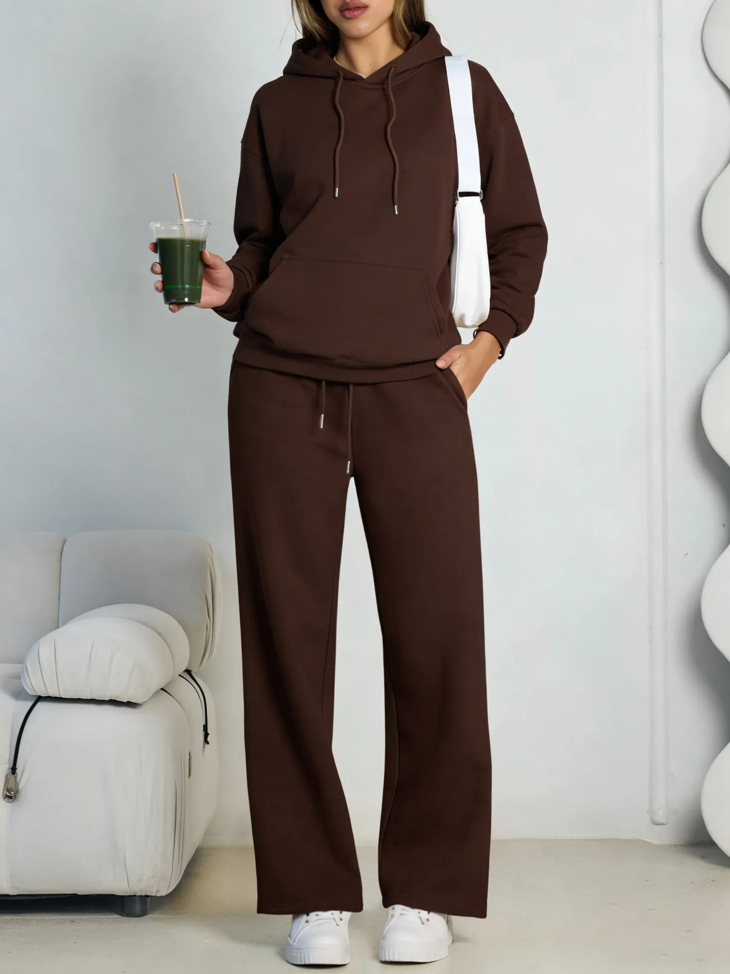 Lunara Winter™ Conjunto de 2 piezas con sudadera con capucha de invierno y pantalones anchos