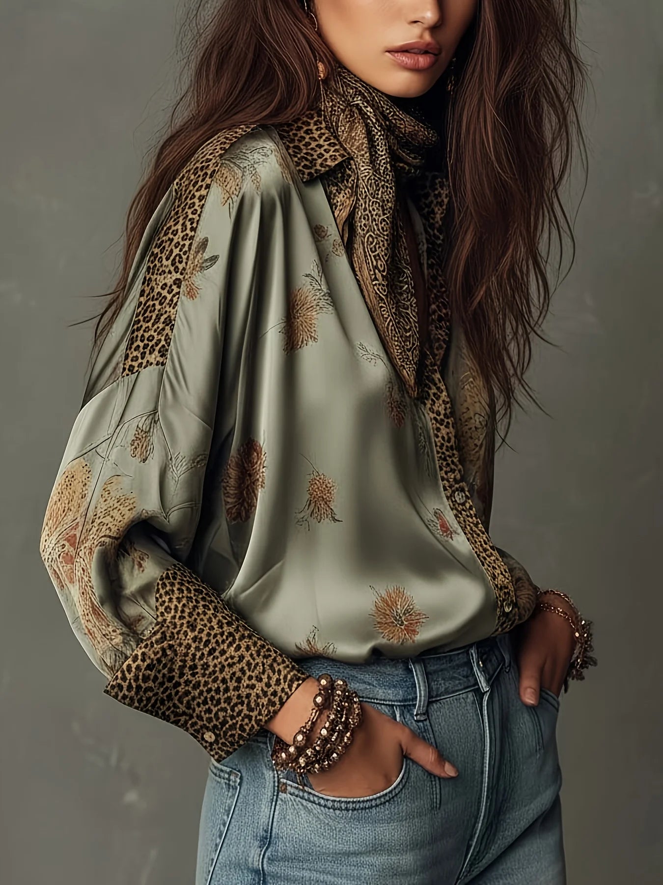 Satin Éclat™ Vintage Leopard Printed Blouse