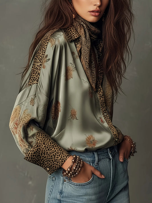 Satin Éclat™ Vintage Leopard Printed Blouse