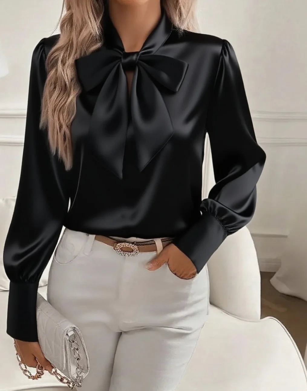 Satin Éclat™ Women’s Bow Long Sleeve Shirt