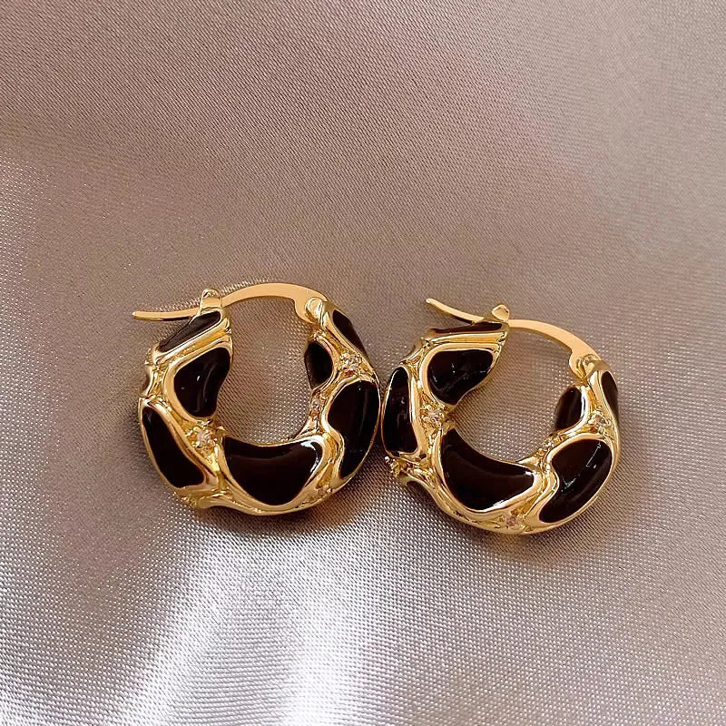Elara Jewelry™ Gold Enamel Chunky Hoop Earrings