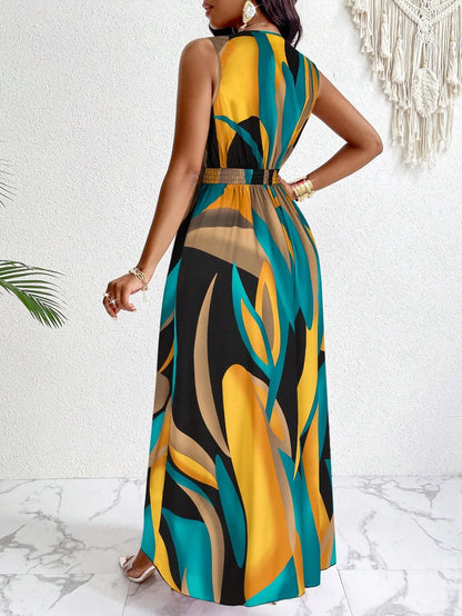Vestido con cuello en V y estampado tropical de Amorura Dresses™