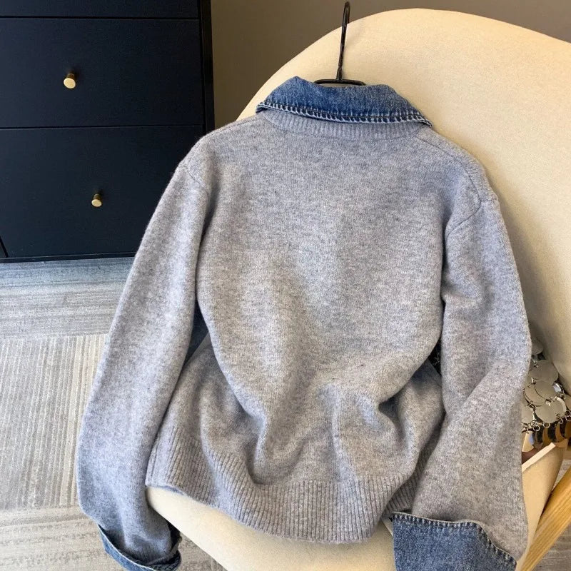 Cardigan con colletto in denim chic Lunara Winter™