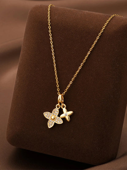 Elara Jewelry™ Crystal Butterfly Flower Necklace