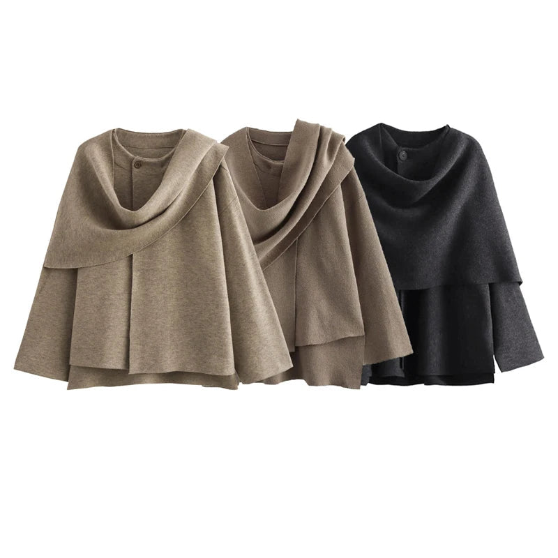 Lunara Winter™ Draped Layered Wool Poncho Coat