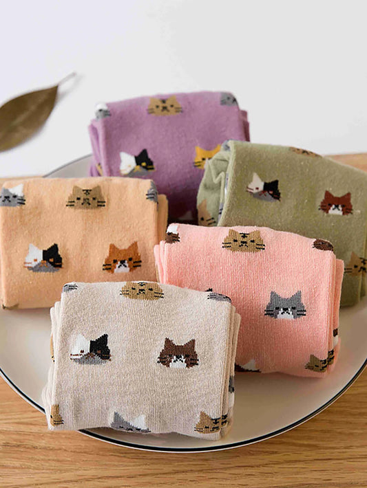Lunara Winter™ 5-Pair Cat Print Socks