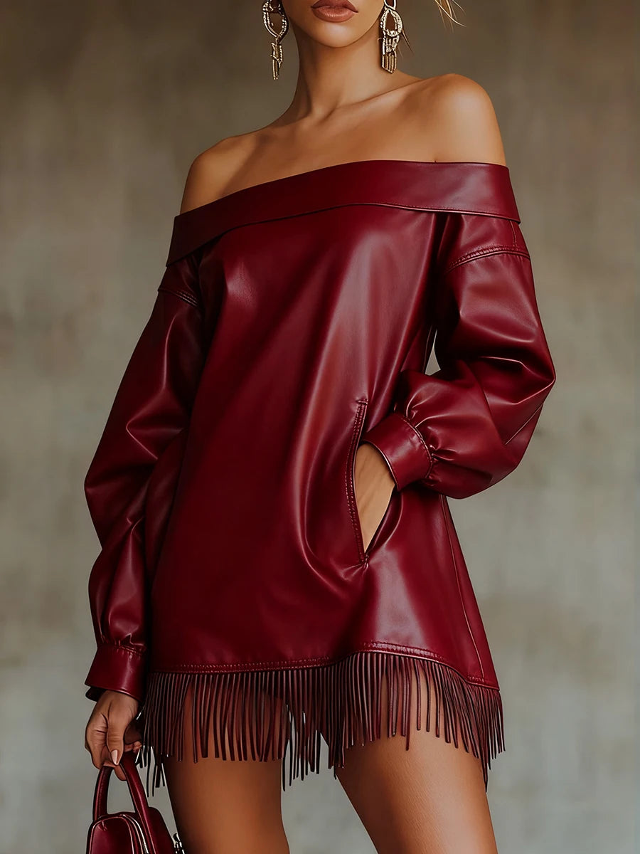 Amoura Dresses™ PU Leather Tassel Mini Dress