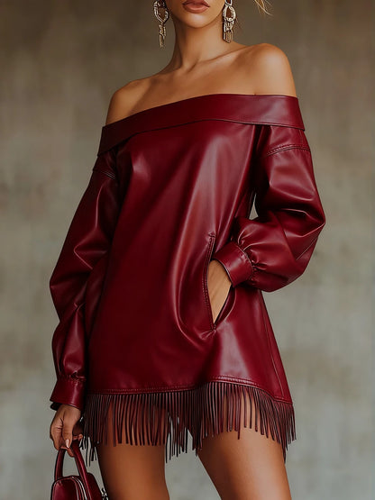 Amoura Dresses™ PU Leather Tassel Mini Dress