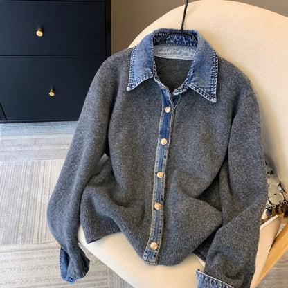 Cardigan con colletto in denim chic Lunara Winter™