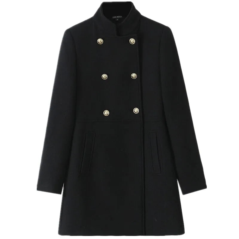 Lunara Winter™ Double-Breasted Stand Collar Wool Coat