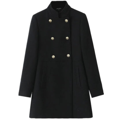 Lunara Winter™ Double-Breasted Stand Collar Wool Coat