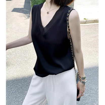 Satin Éclat™ Silk Halter V-Neck Blouse