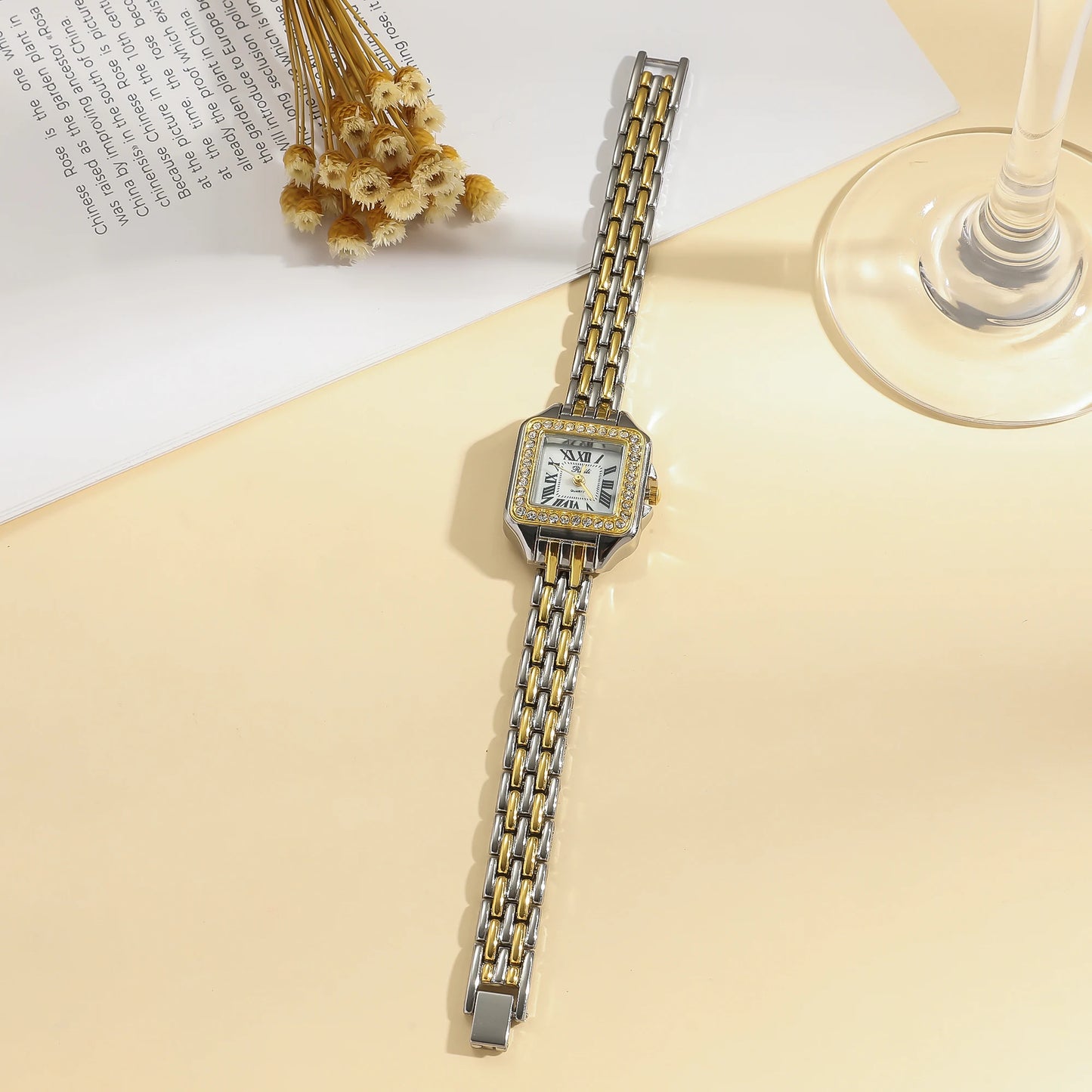 Velya Watches™ pulseira de aço com mostrador quadrado e quartzo