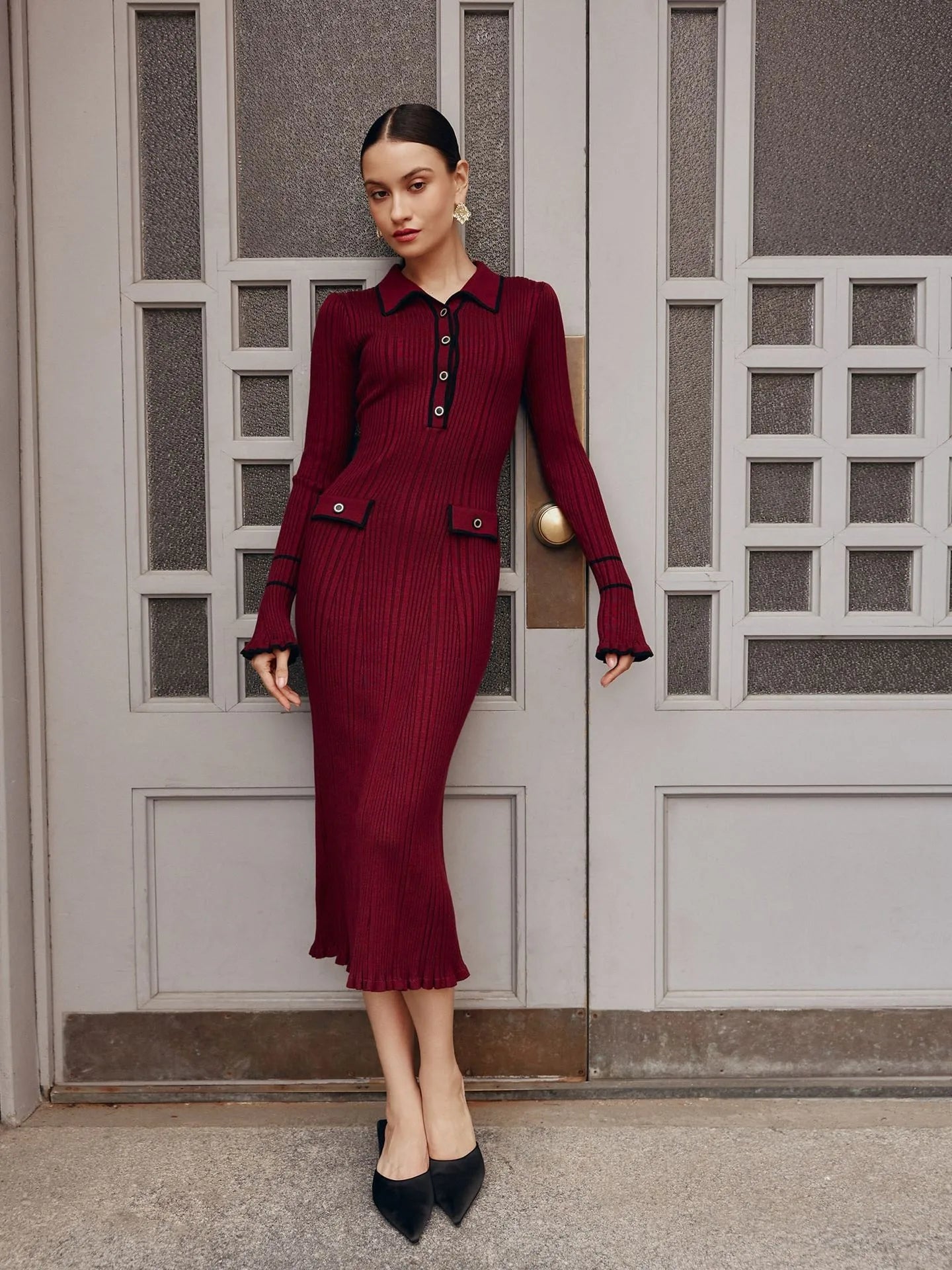Amorura Dresses™ Vestido de punto con volantes para mujer