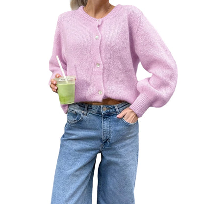 Pull en tricot boutonné à col rond vintage Lunara Winter™