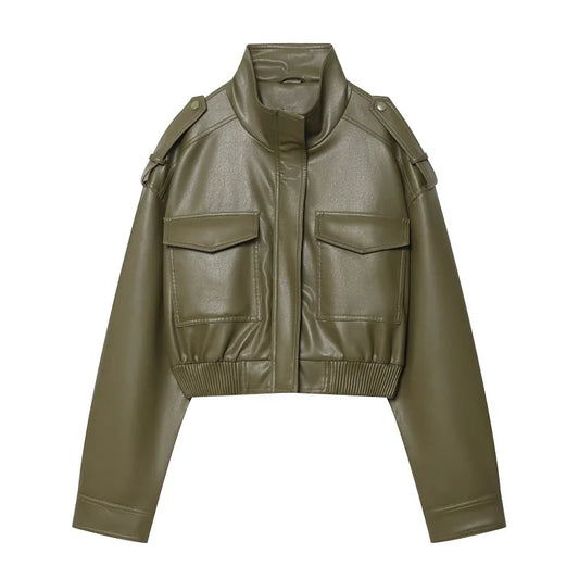 Lunara Winter™ Cropped Faux Leather Utility Jacket
