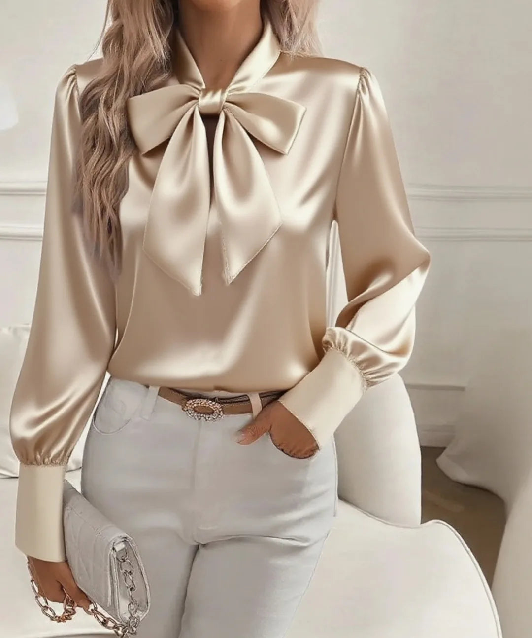 Satin Éclat™ Women’s Bow Long Sleeve Shirt