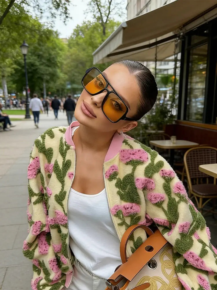 Lunara Winter™ Flower Plush Bomber Jacket