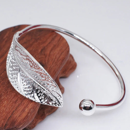 Elara Jewelry™ Silver Leaf Whisper Bracelet