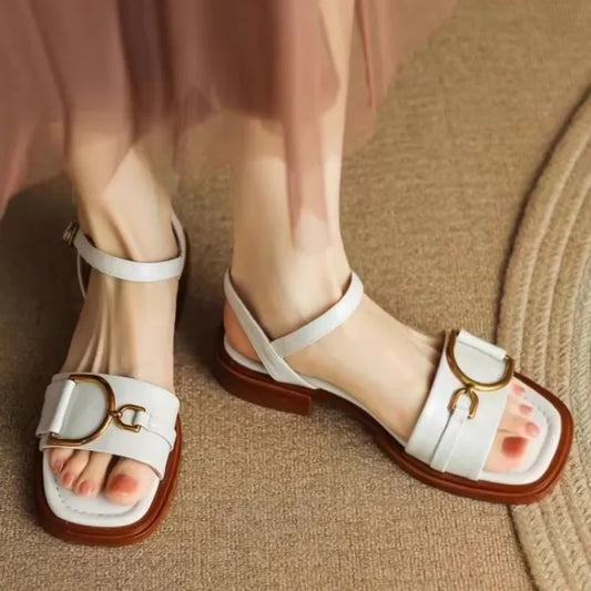 Solenne Shoes™ Leather Flat Buckle Sandals