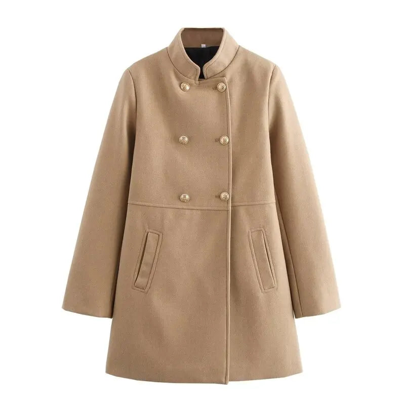 Lunara Winter™ Double-Breasted Stand Collar Wool Coat
