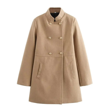 Lunara Winter™ Double-Breasted Stand Collar Wool Coat