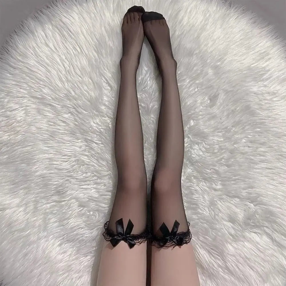 Lunara Winter™ Bowknot Fishnet Thigh-High Stockings