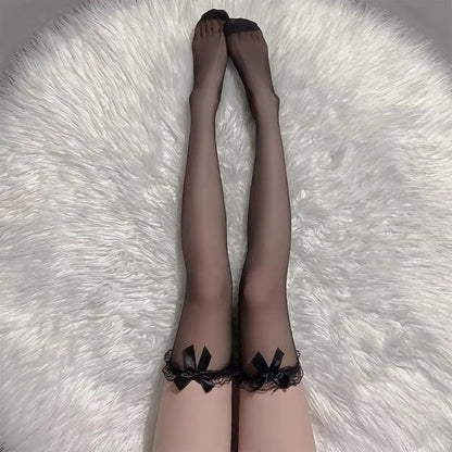 Lunara Winter™ Bowknot Fishnet Thigh-High Stockings