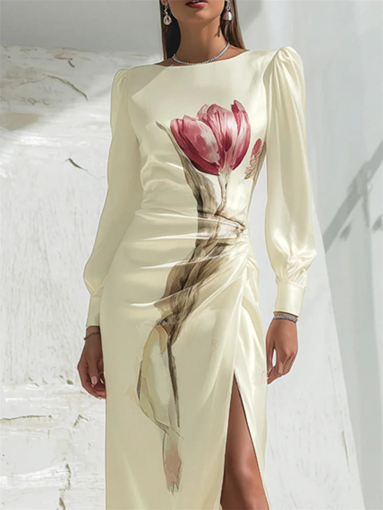Amoura Dresses™ Ruched Split Floral Dress
