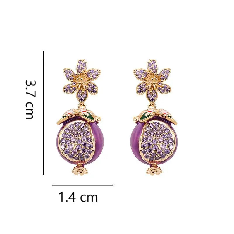 Elara Jewelry™ Purple Pomegranate Crystal Drop Earrings