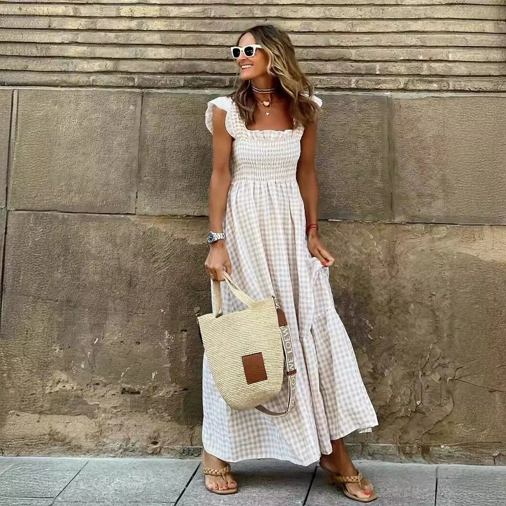 Vestido fruncido sin mangas a cuadros retro de Amoura Dresses™