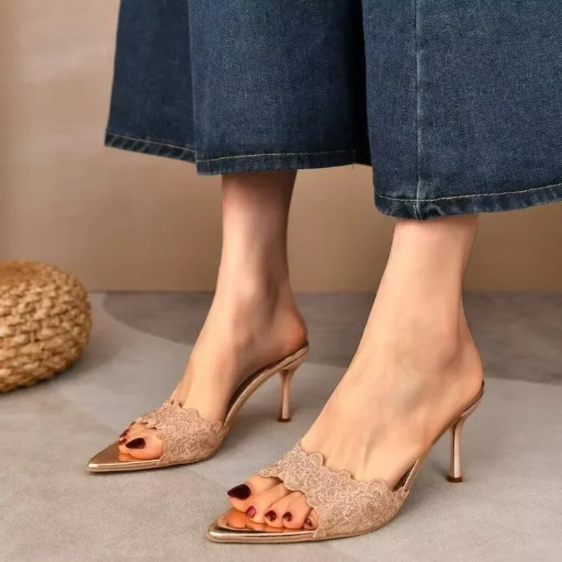 Solenne Shoes™ Lace Style Slide Heel Sandals