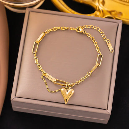 Elara Jewelry™ Gold Heart Pendant Paperclip Chain Bracelet