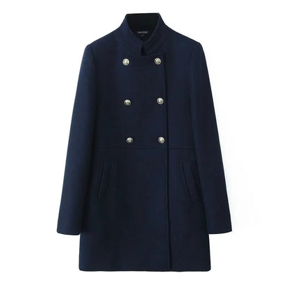 Lunara Winter™ Double-Breasted Stand Collar Wool Coat