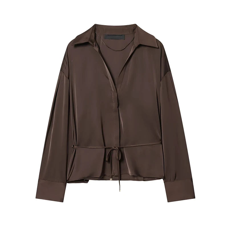 Satin Éclat™ Elegant Satin Shirt with Belt
