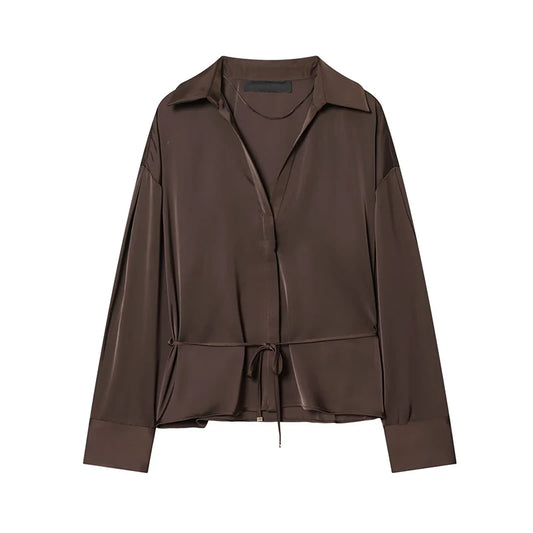 Satin Éclat™ Elegant Satin Shirt with Belt