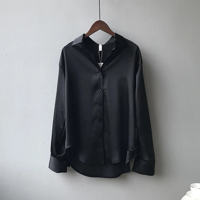 SatinÉclat™ Button Blouse Women