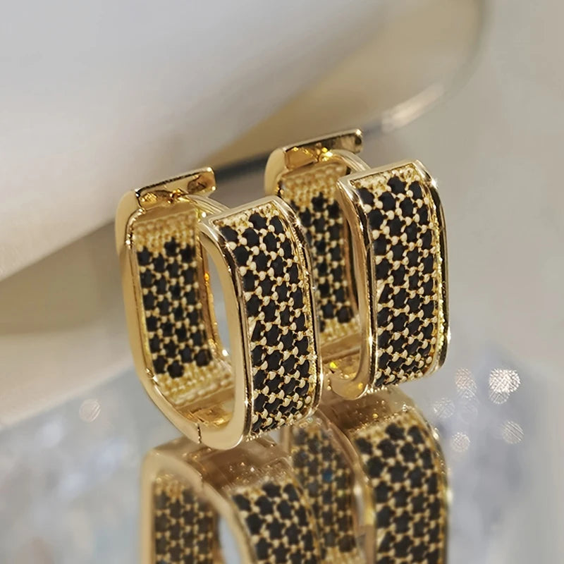 Elara Jewelry™ Triple Rectangle Pavé Hoop Earrings