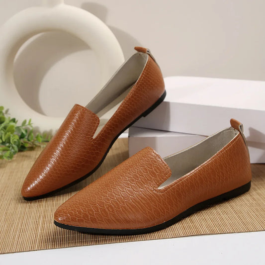 Solenne Shoes™ Leather Pointed-Toe Loafer Ballet Flats