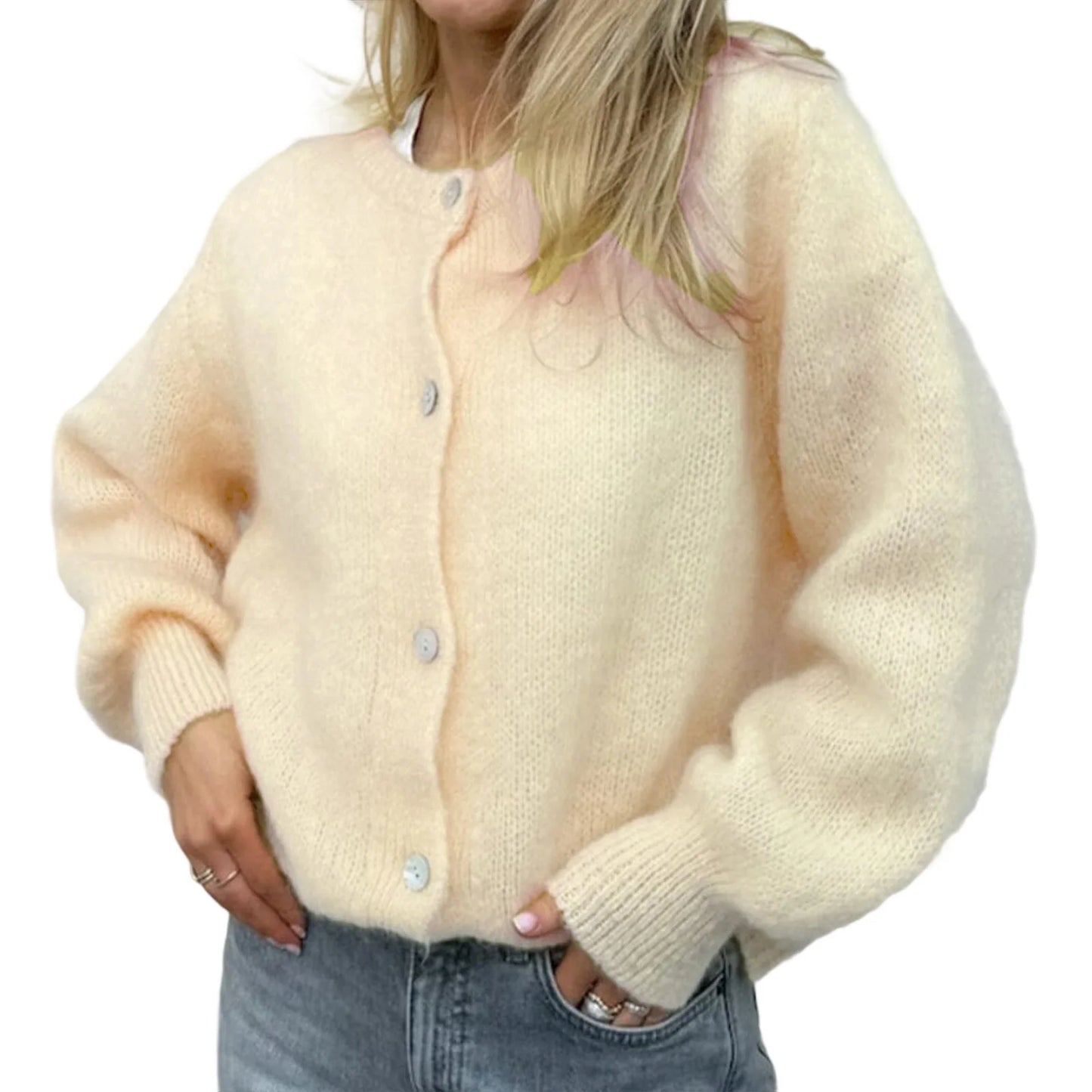 Pull en tricot boutonné à col rond vintage Lunara Winter™
