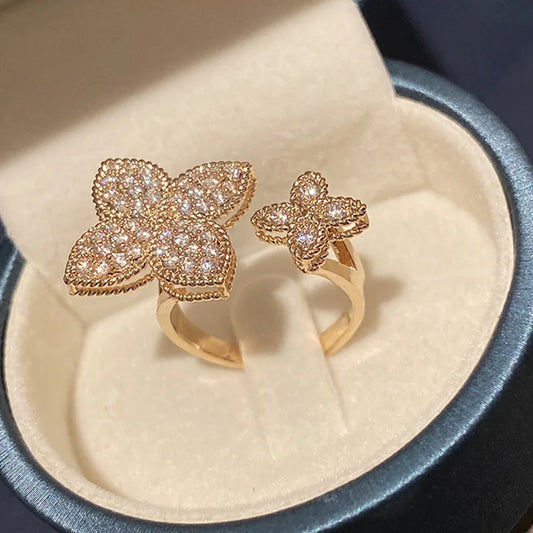 Elara Jewelry™ Crystal Flower Pavé Ring