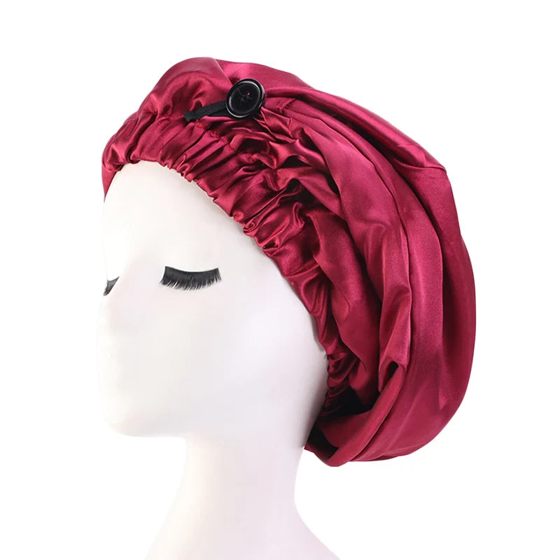 SatinÉclat™ Long Silk Touch Sleep Cap with Button