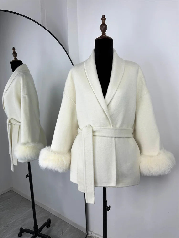 Lunara Winter™ Fox Fur Wool Overcoat for Women
