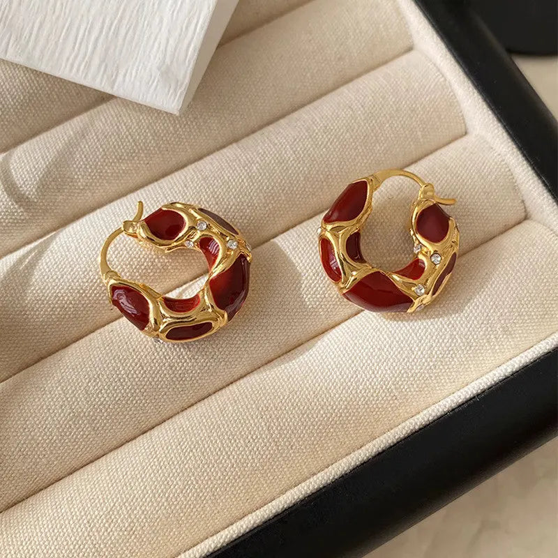 Elara Jewelry™ Gold Enamel Chunky Hoop Earrings