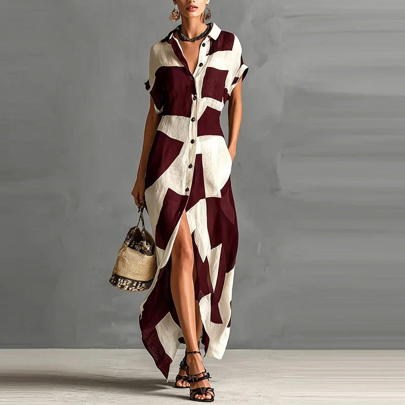 Amoura Dresses™ Geometric Dress with Buttons