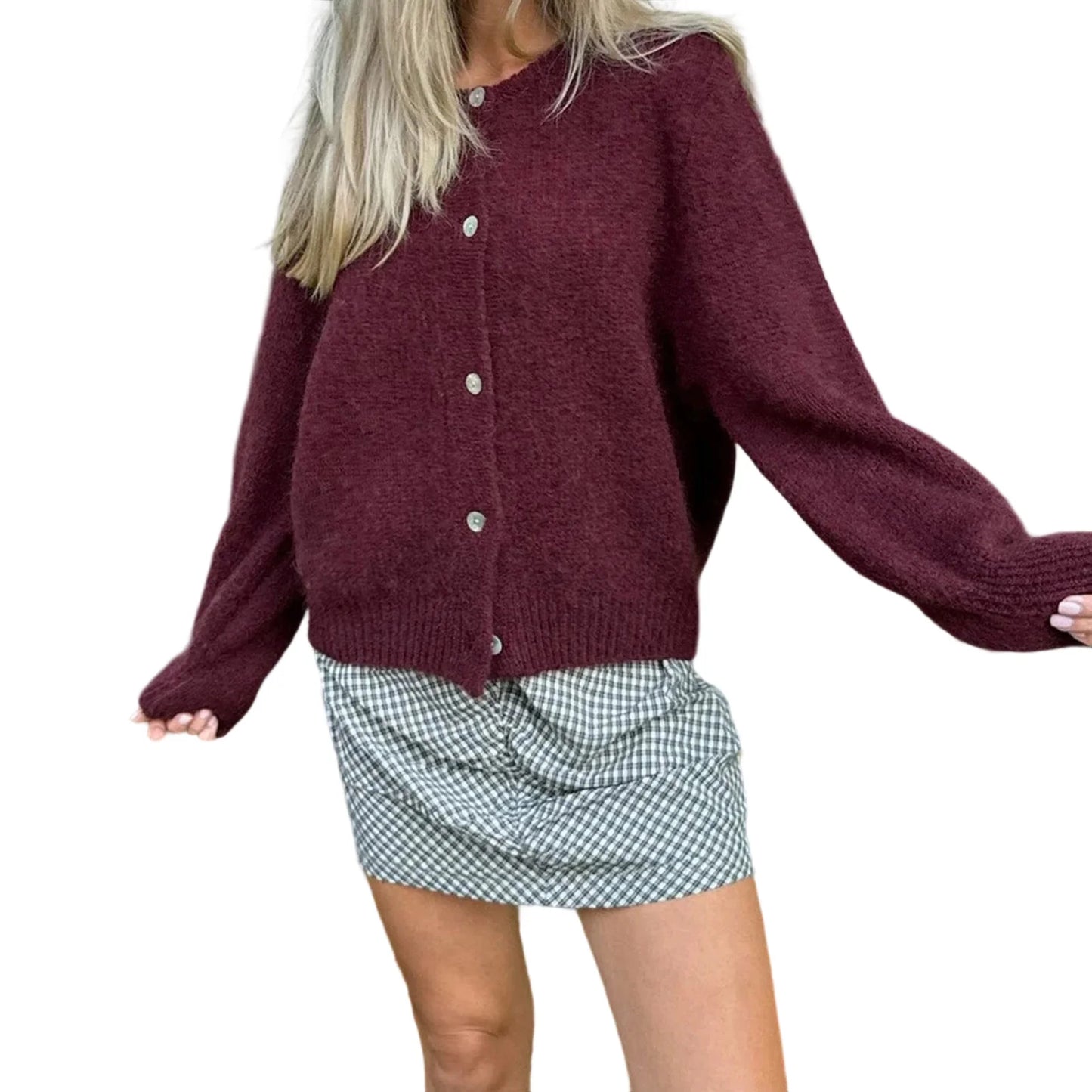Pull en tricot boutonné à col rond vintage Lunara Winter™