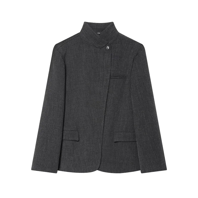 Maßgeschneiderter Lunara Winter™ Anthrazitfarbener Stehkragen-Blazer
