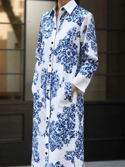 Amoura Dresses™ Lapel Shirt Long Dress