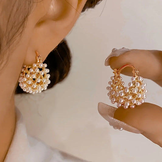 Elara Jewelry™ Rosélia Pearl Cluster Hoop Earrings